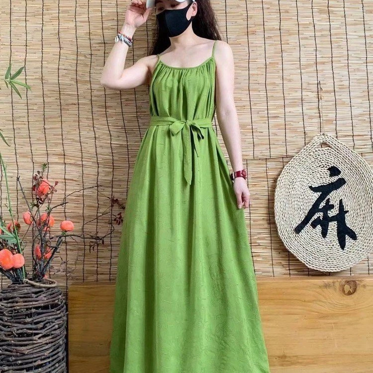 【带系带】气质长裙旅游百搭款宽松连衣裙女装度假神器裙子高腰夏季