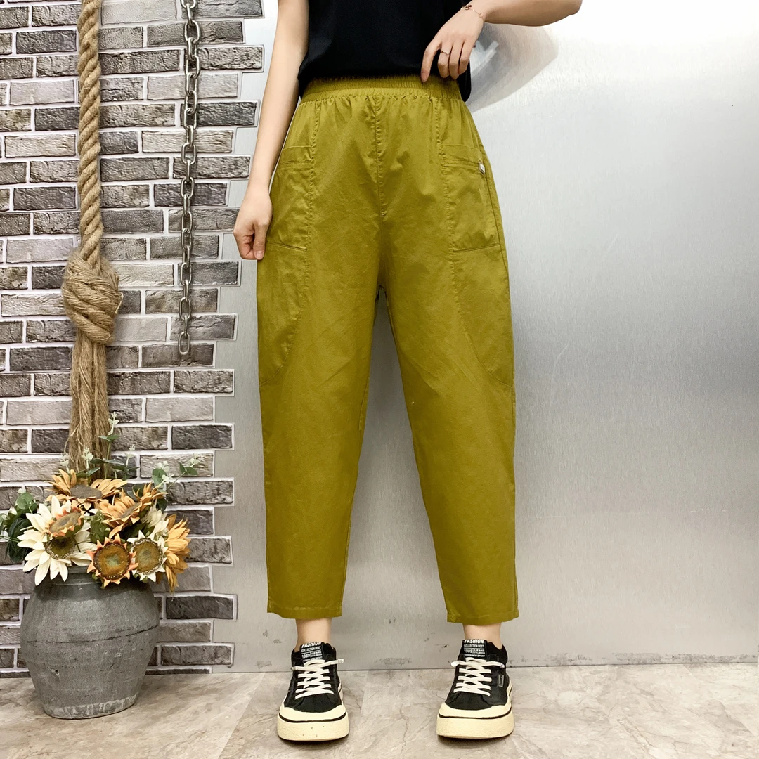 休闲裤大码显瘦直筒洋气八分裤裤子九分裤夏季宽松百搭薄款松紧腰