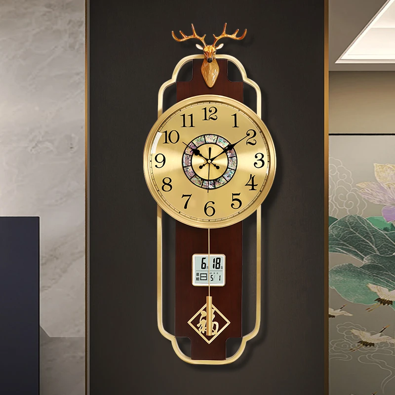 新中式高档黄铜挂钟客厅家用时尚轻奢大气装饰挂墙时钟表2023新款
