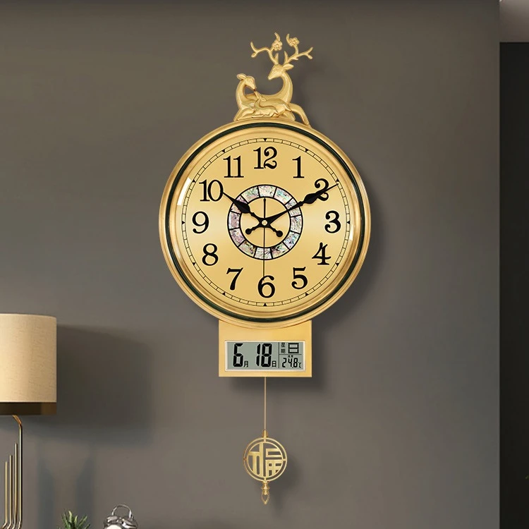 新中式个性创意中国风客厅挂钟家用轻奢时尚静音挂表简约大气钟表