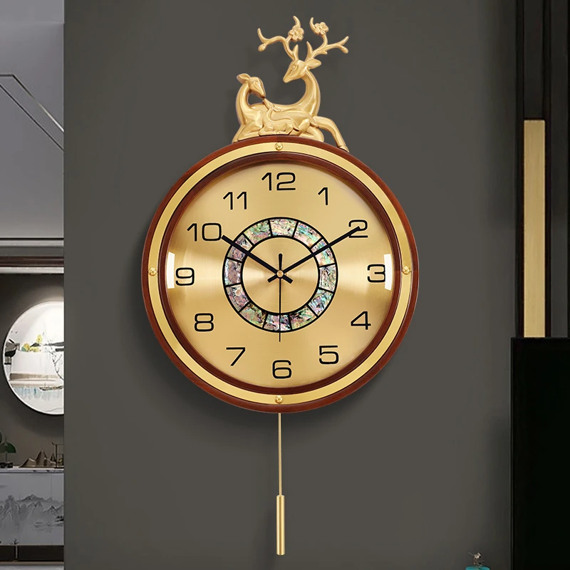 新中式实木高档挂钟客厅家用时尚大气轻奢装饰挂墙时钟表摇摆壁钟