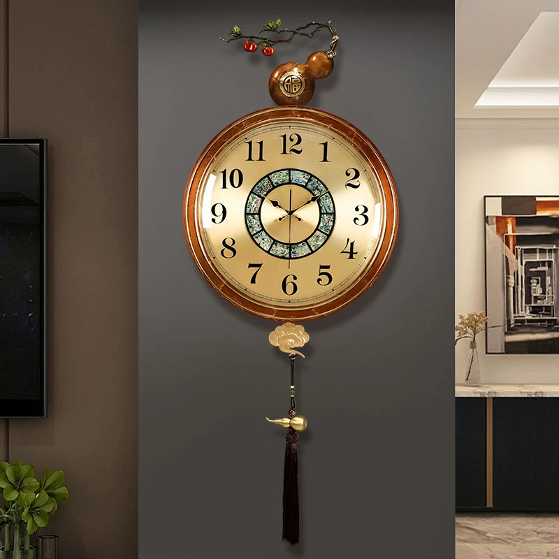 黄铜葫芦高档钟表客厅挂钟家用时尚轻奢豪华装饰挂钟简约现代风格