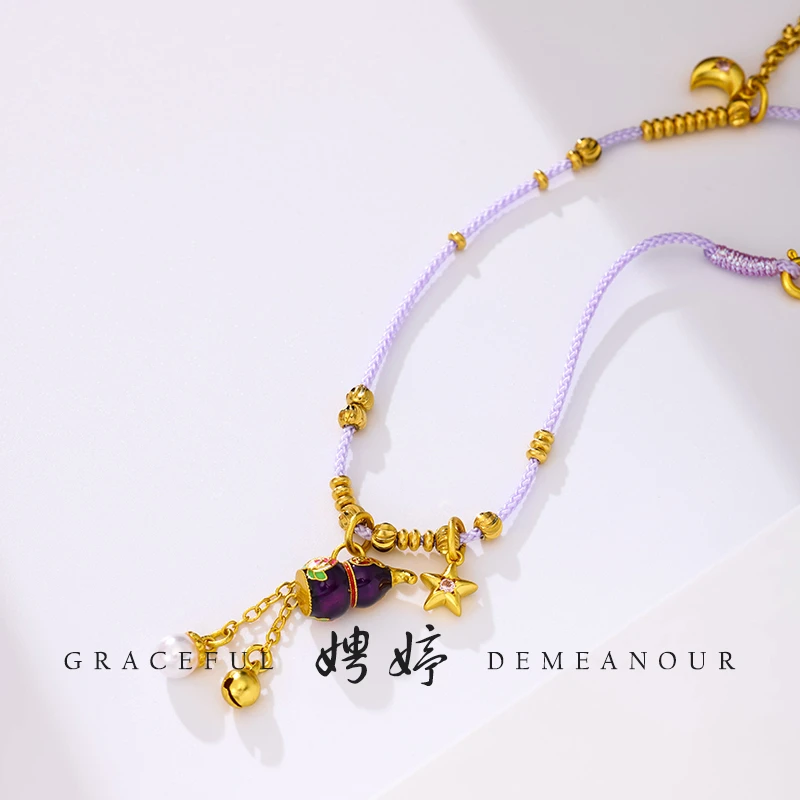 铜合金布艺项链 【娉婷手作】【紫金葫芦】时尚国潮气质百搭项链90017