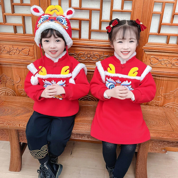 冬季套装加绒宝宝小婴儿衣服冬款男女童童装儿童红色新年装拜年服
