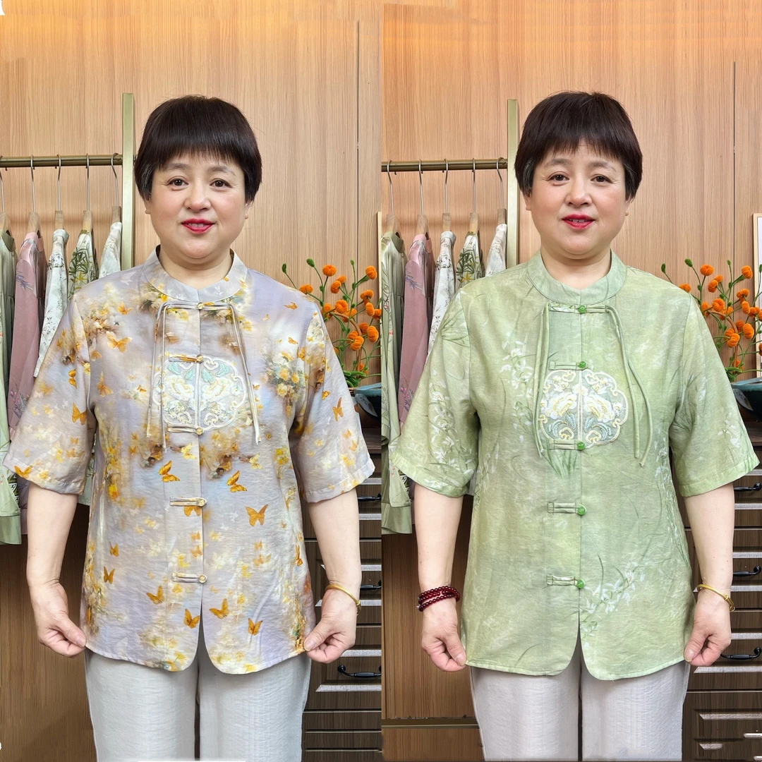 【清仓】新中式复古夏季重工国风妈妈装气质宽松中袖拼接开衫中袖