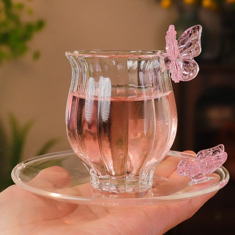 蝴蝶杯+杯垫（高硼硅玻璃）