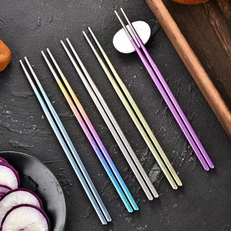 （两双）纯钛餐具筷子居家户外便携钛筷子冰花结晶炫彩钛勺健康餐具