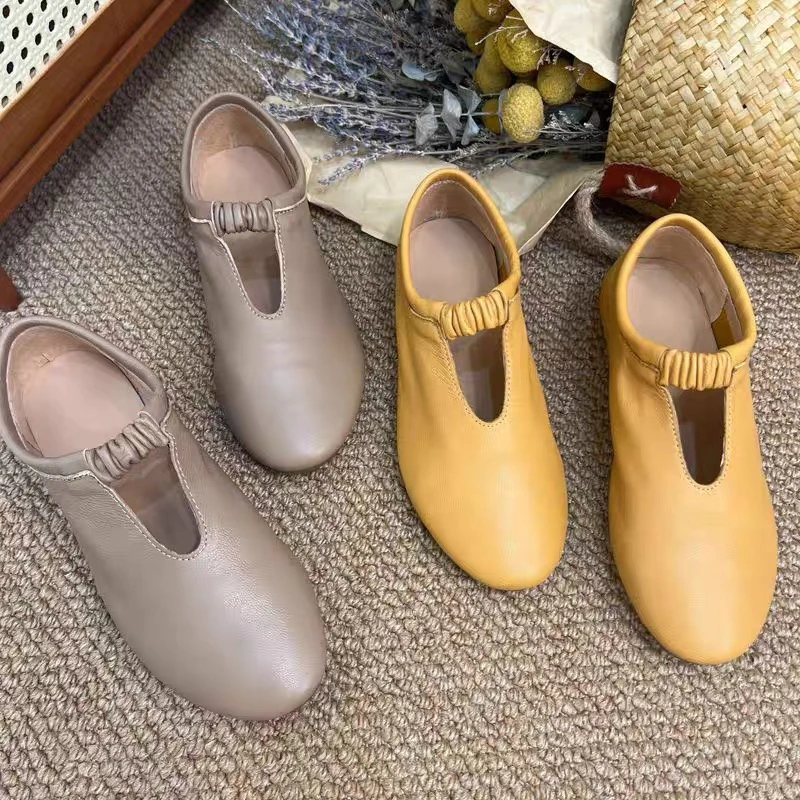 5698新款真皮复古时尚舒适休闲百搭平底浅口公主鞋