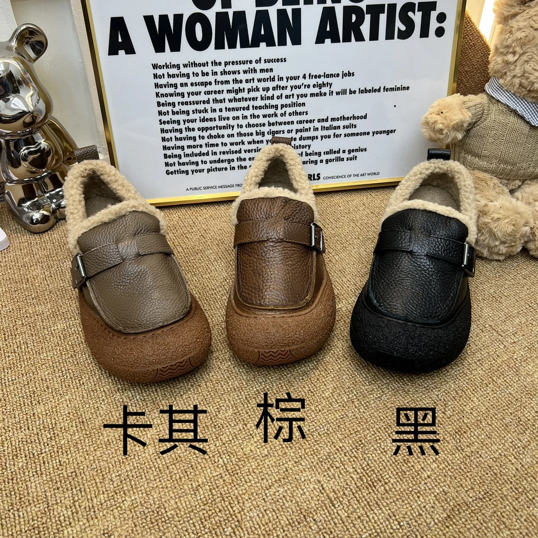 858（棉瓢鞋）新款真皮百搭复古加绒保暖加厚秋冬休闲单鞋