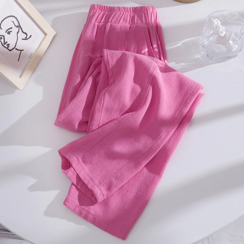 2025新款秋季薄款棉麻裤女哈伦宽松直筒奶奶裤九分亚麻休闲裤子