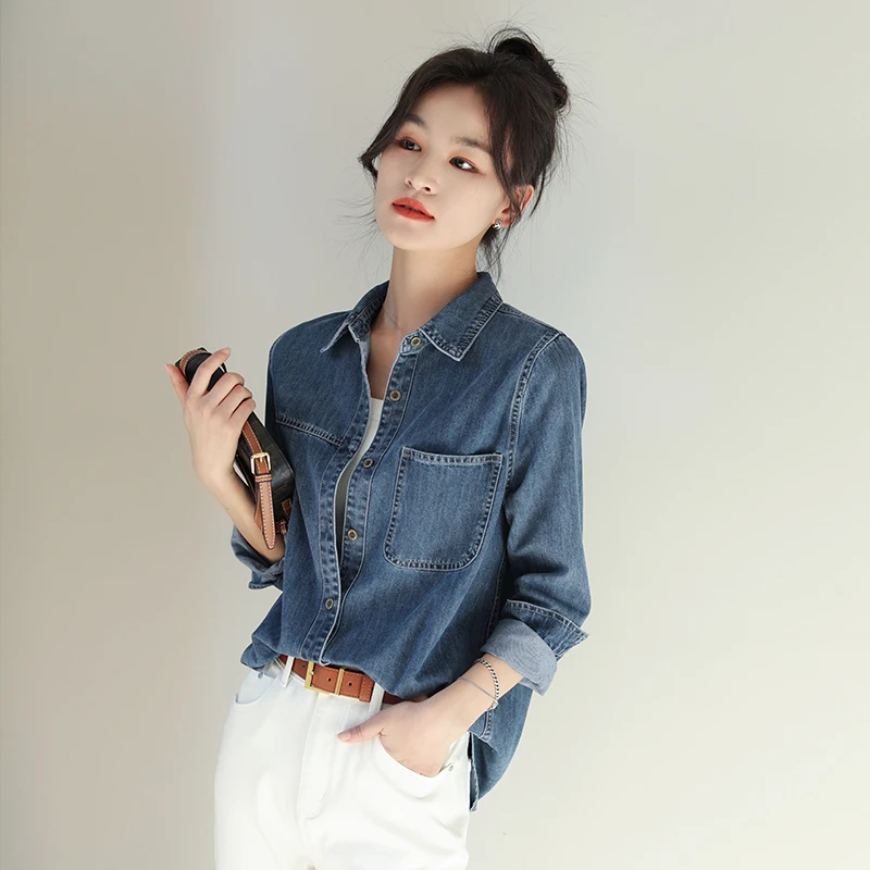 牛仔衬衫女春秋2025新港味休闲宽松显瘦高级感内搭叠穿长袖上衣女