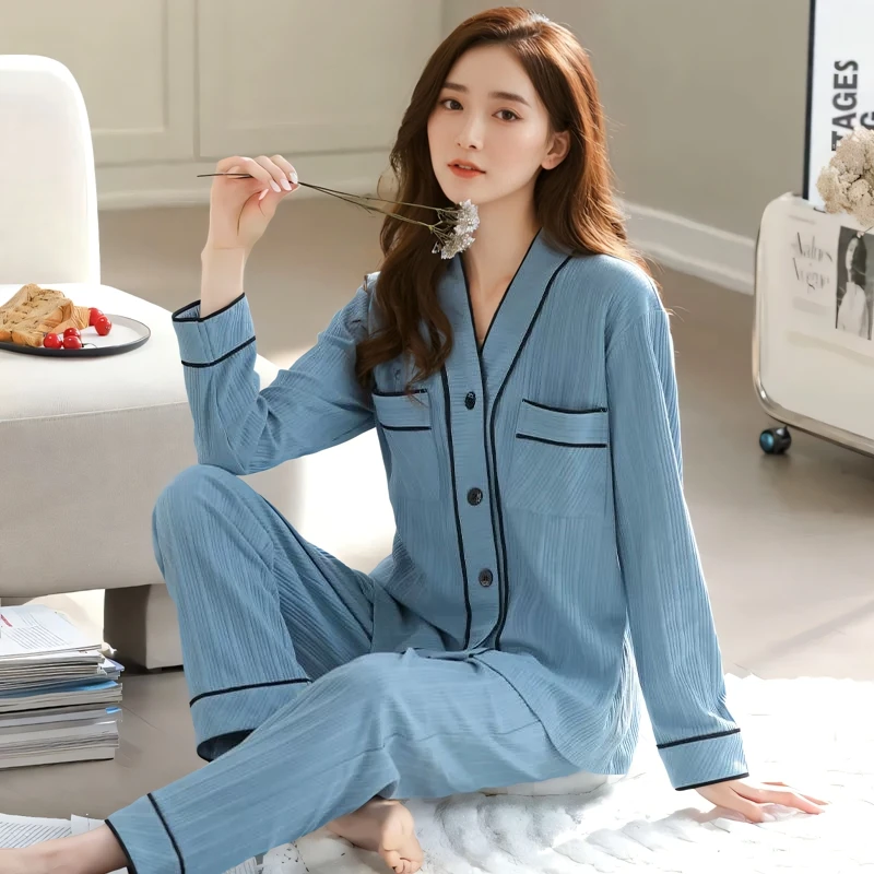 100%纯棉睡衣女士新款春秋款长袖高级感居服套装可外穿