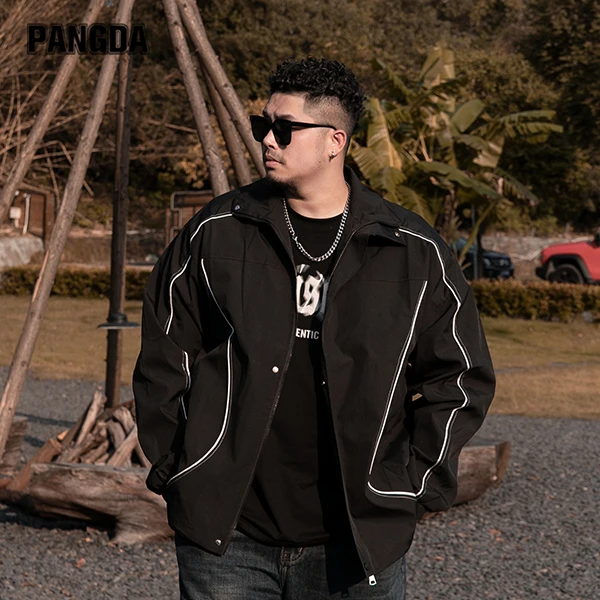 【明线挺括夹克】PANGDA大码男装防风外套宽松加肥加大潮流胖子外套