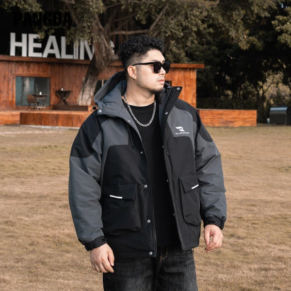 【90白鸭绒羽绒外套】PAGNDA大码男装保暖宽松加肥胖哥连帽男士90绒