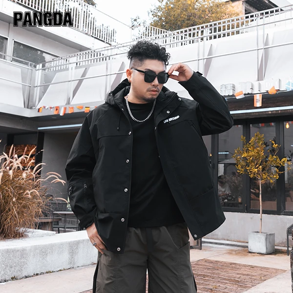 【冲锋衣夹克】PANGDA大码男装秋冬宽松潮流加肥280斤翻领外套连帽