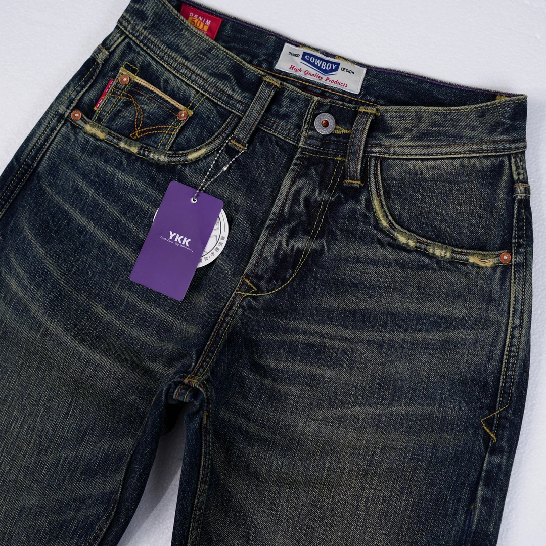 赤耳丹宁秋季款时尚百搭重工复古休闲潮流直筒水洗男士牛仔裤924