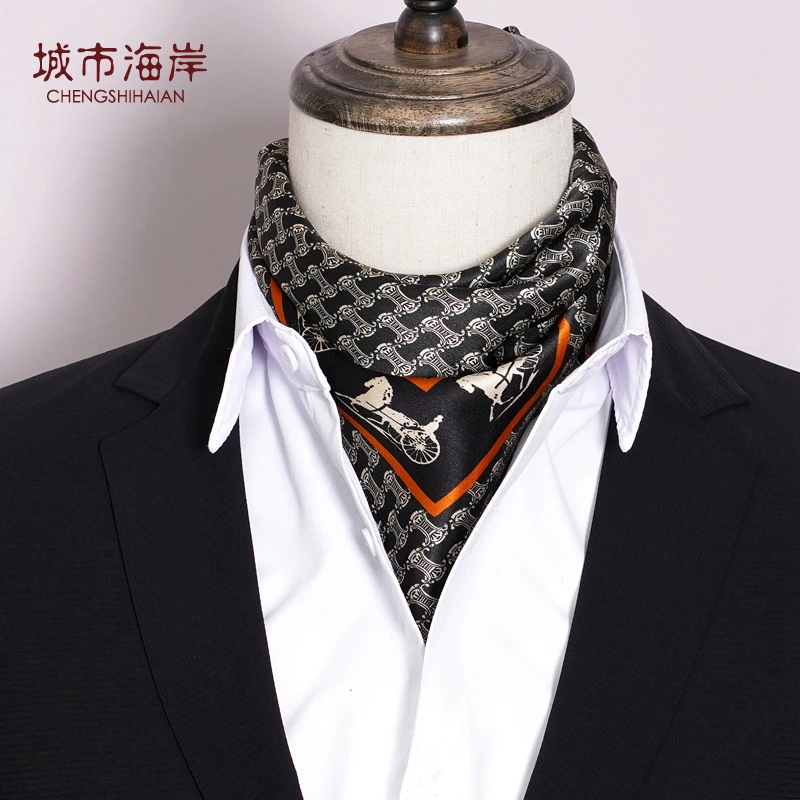 男士真丝丝巾商务衬衫70方巾新款桑蚕丝领巾英伦百搭印花丝绸围巾