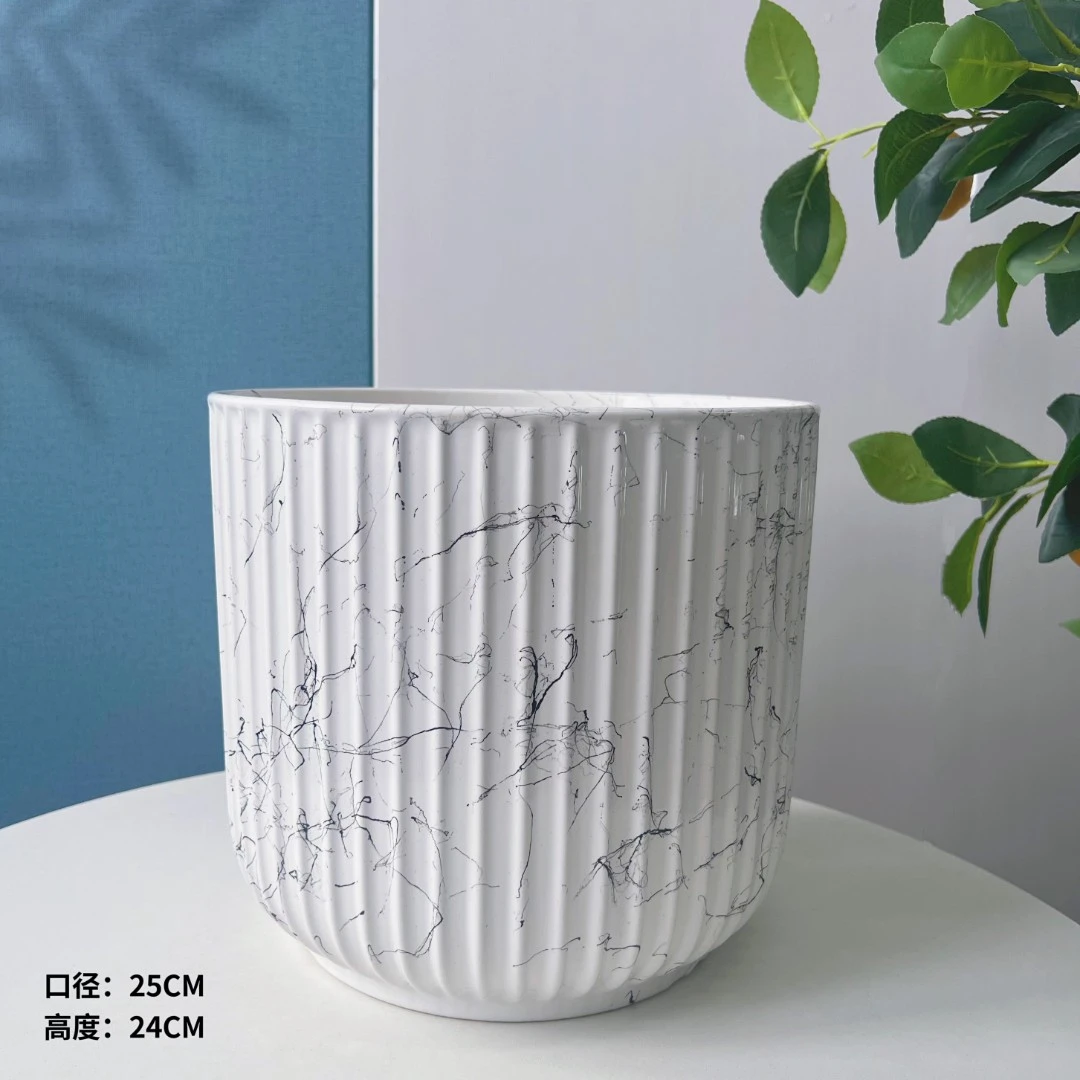 中号飞丝乱纹大口径陶瓷花盆口径25高23陶瓷花盆创意摆件