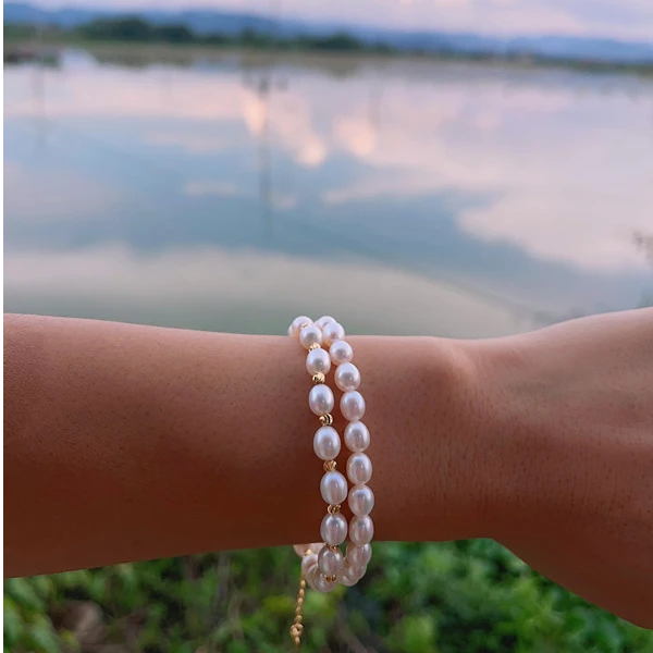 Yiyi天然珍珠月光手链可调节极秋冬诸暨珍珠幸运手串多样性发一