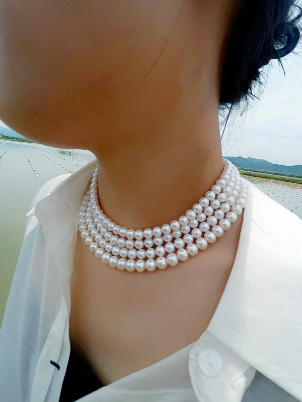 Yiyi极强光淡水无核珍珠项链极光礼物高品天女级多样性发一