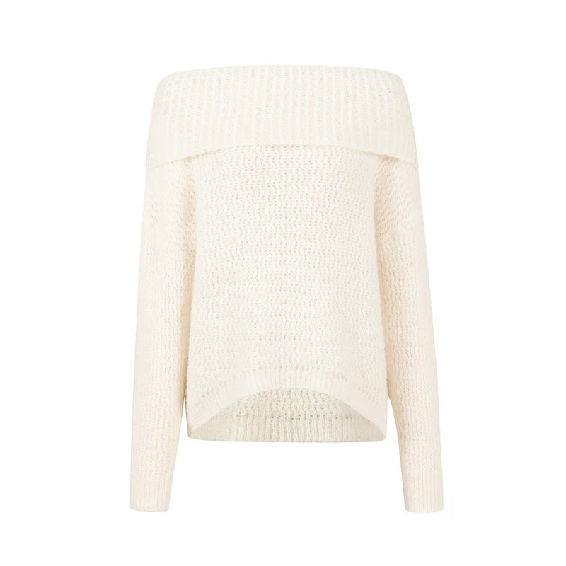 ThreeQuarters一字肩宽松百搭针织气质套头秋冬女士肩上毛衣秋季