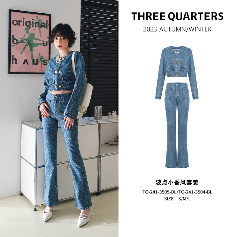 Three Quarters 波点小香风圆领外套显瘦气质