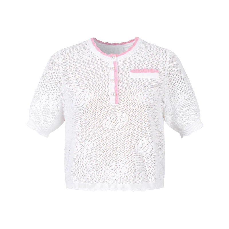 Three Quarters撞边logo提花毛织短上衣