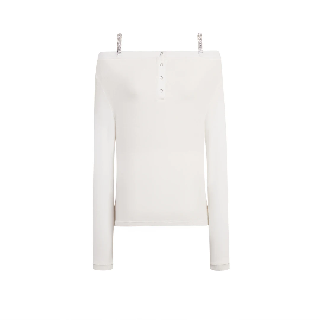 【品牌专属】ThreeQuarters一字肩logo钻链羊毛打底新款6498肩上