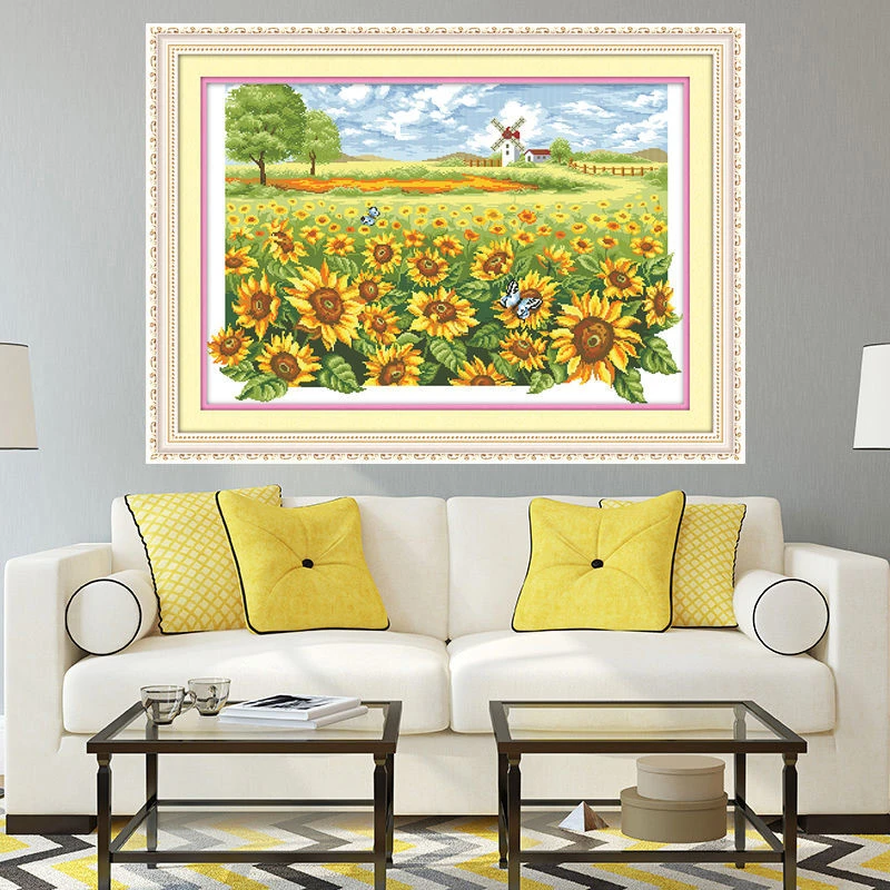 向日葵十字绣2023新款线绣客厅太阳花卉简约大气餐厅自己刺绣大厅