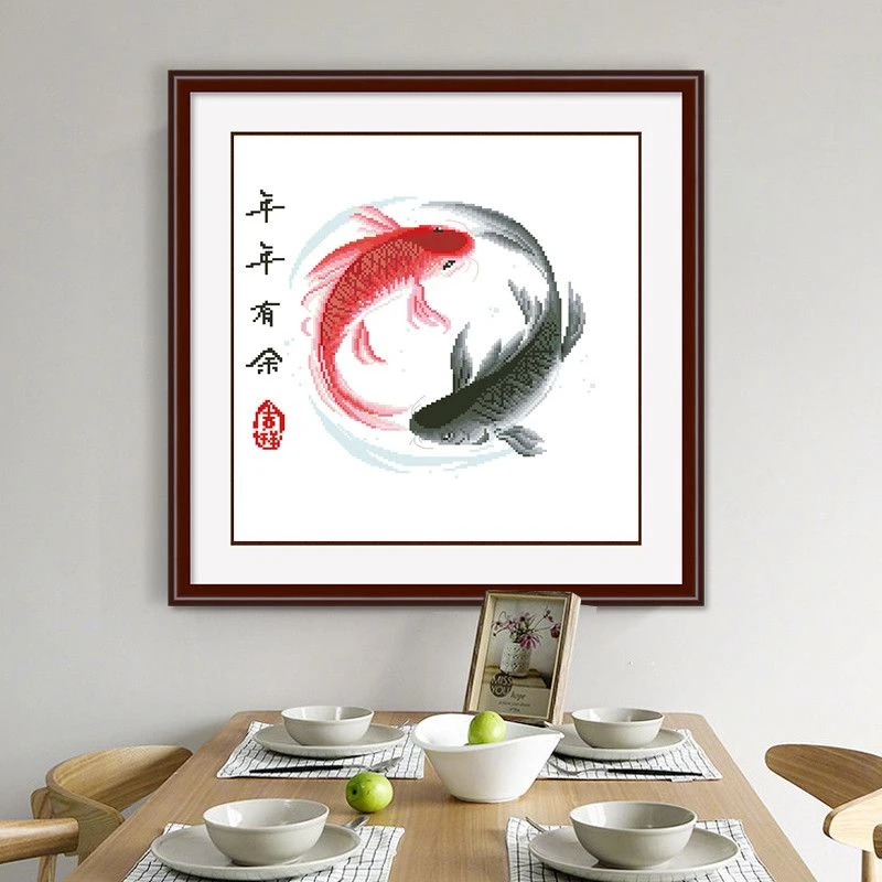 十字绣2025新款线绣年年有余鱼客厅小幅小件简单自己绣手工刺绣型