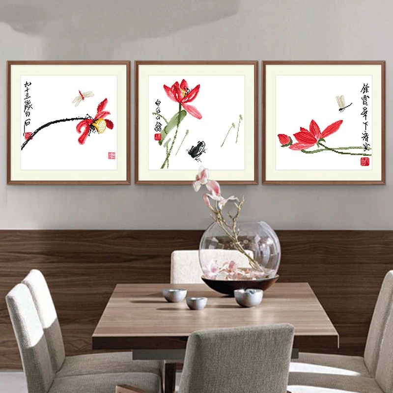 客厅十字绣批发2025线绣新款清新自然风小幅荷花莲花植物花卉家用