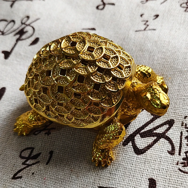复古铜器金钱乌龟香炉小摆件创意镂空香熏炉家居客厅茶桌装饰品