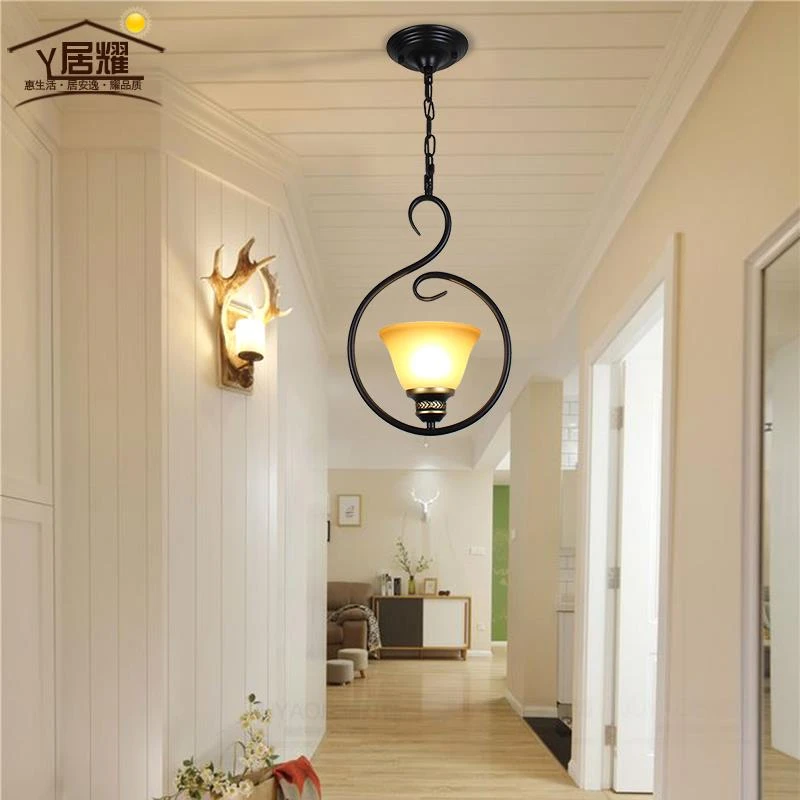 美式单头吊灯过道灯阳台简约复古吧台吸顶灯具餐厅欧式玄关装饰灯
