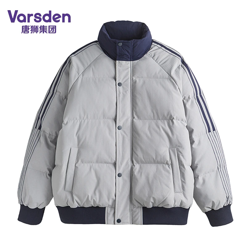 唐狮集团Varsden 美式立领棉服男冬季加厚保暖条纹面包服情侣外套