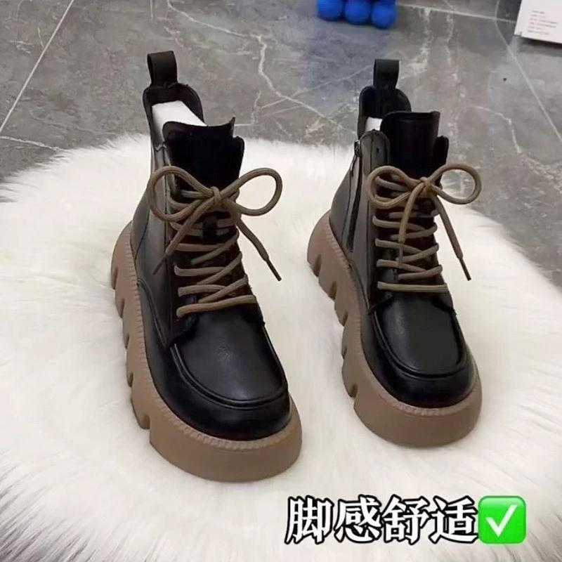 网红爆款马丁靴女复古百搭2023新款时尚英伦风松糕厚底增高小短靴