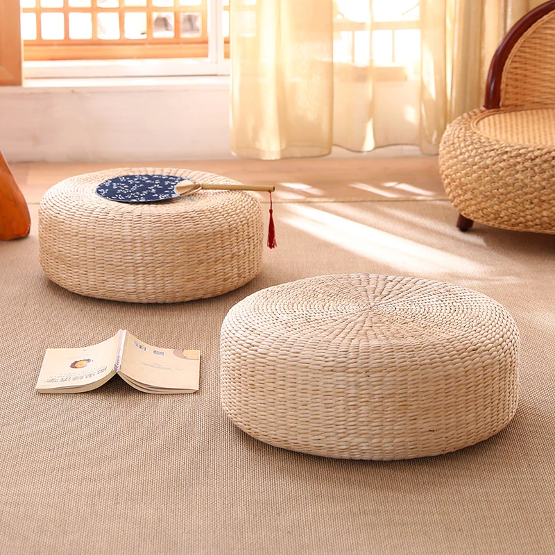 日式榻榻米蒲团坐垫家用圆形加厚地板垫子草编打坐垫跪拜垫禅修垫