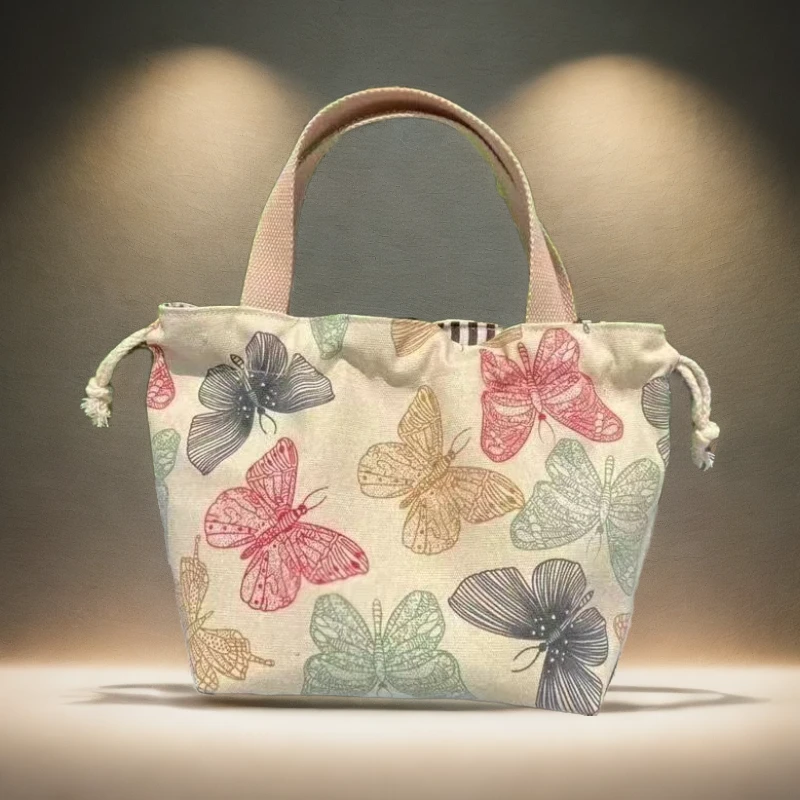 加厚帆布学生印花时尚简约便携女士便当袋国风手拎包上班饭盒包