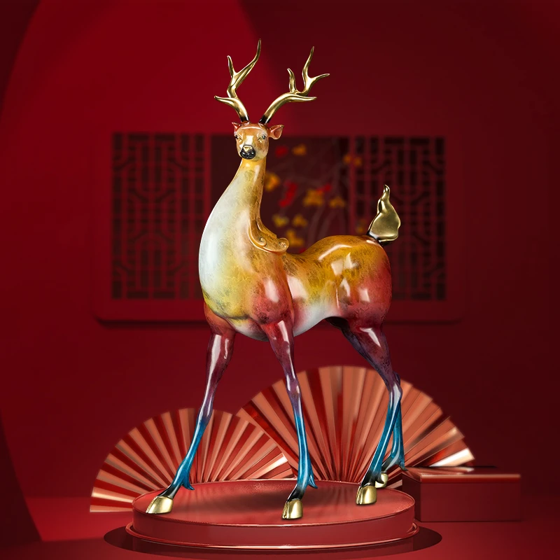 【九色鹿】全黄铜如意九色鹿玄关办公室摆件礼品生日礼物工艺品