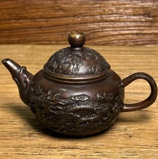 龙凤鱼嘴壶紫铜摆件