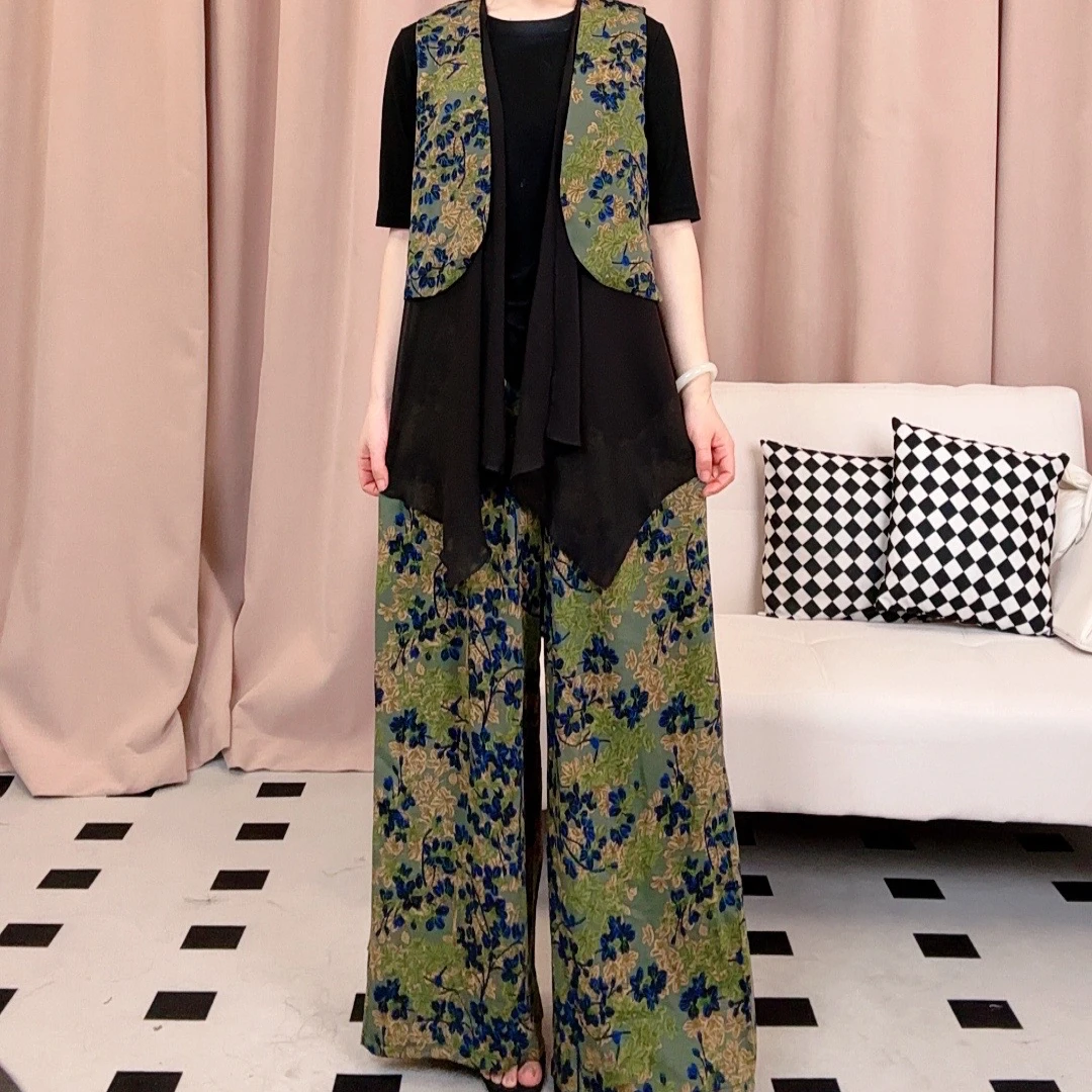 （两件套！！）马甲+裤子时尚套装国风印花修身显瘦妈妈装