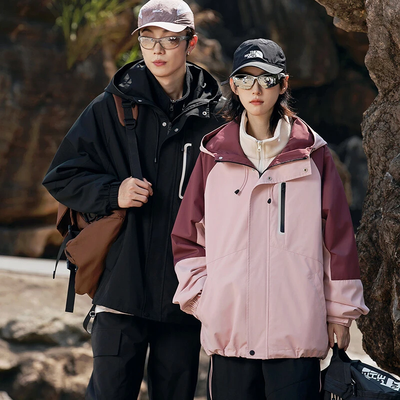 Jeep户外冲锋衣男女三合一可拆卸加绒加厚情侣外套防风防水登山服