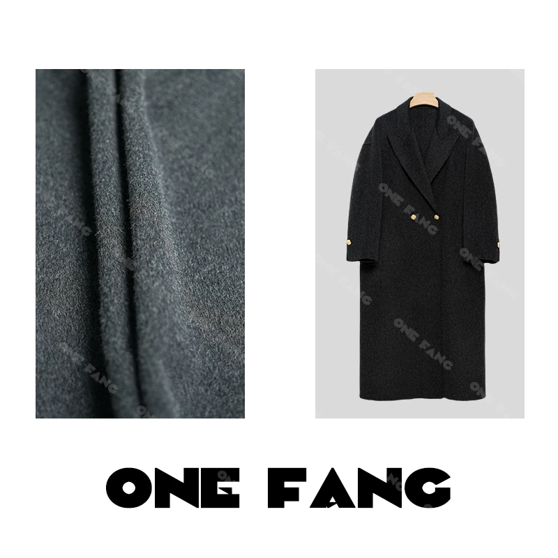 【现货现发】长款毛呢气质时尚女士黑色宽松中长款秋冬设计师双排