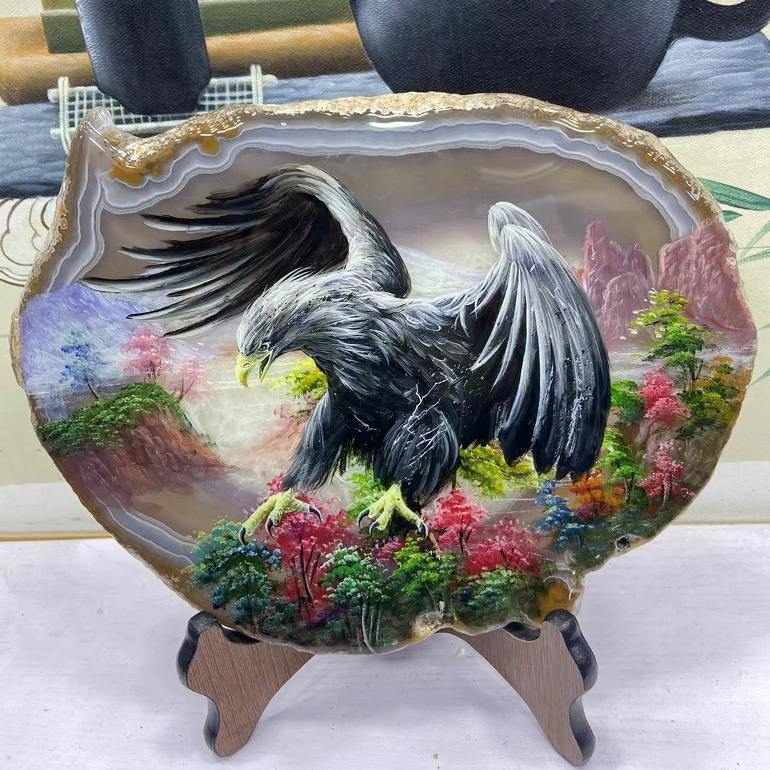 天然玛瑙原石绘画不挑料家居摆件新年送礼画画礼品玄关小摆件新春