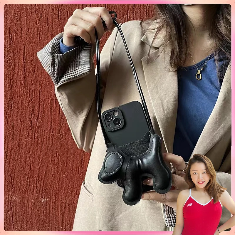 【珠珠女孩】黑色DIY可爱小狗斜挎包手机壳X