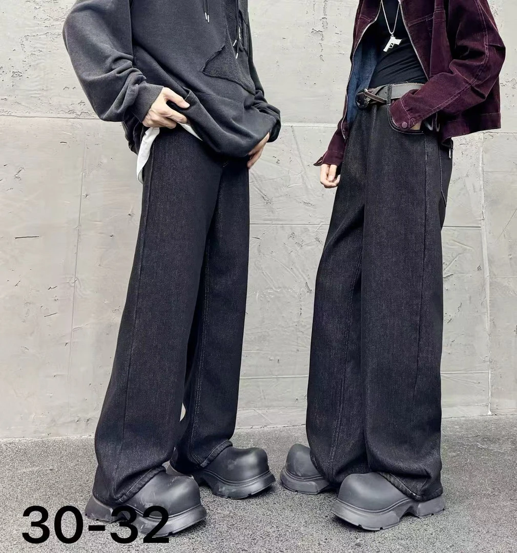 001  新款青少年韩版加绒直筒牛仔裤