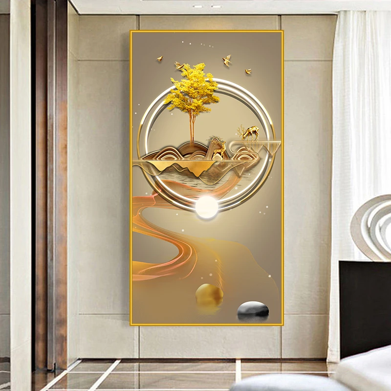 新款轻奢玄关过道贴画免打孔装饰画自粘背胶客厅走廊房间适用壁画