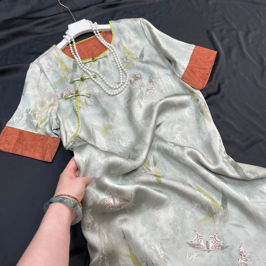 2854《绚烂》常熟春夏新款新中式重磅设计师款国风气质长袖连衣裙