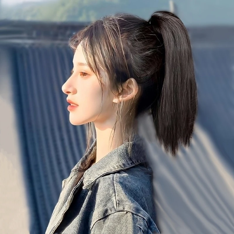 马尾真发假发女抓夹式内扣短款气质蓬松假发短辫子背影女神高马尾