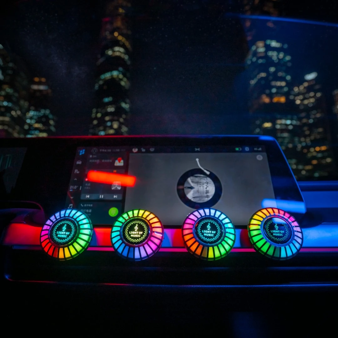 七彩磁吸车用声控3d拾音氛围灯智能汽车空调出风口节奏灯炫彩dj