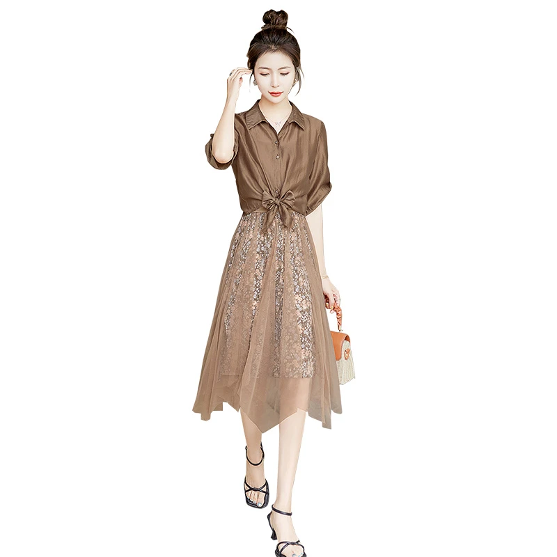 2024夏新款女翻领外衫搭吊带碎花裙网纱两件套S22R1583NA